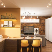 Dulux Yellow Coneflower kitchen wall]